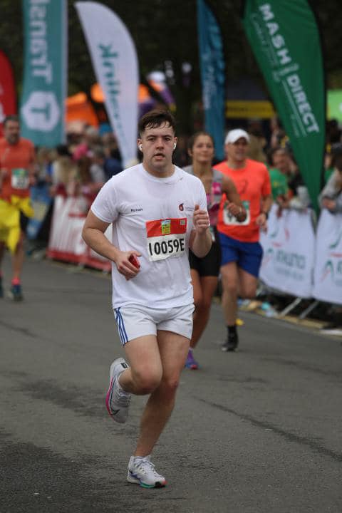 Ronan about to cross the finish line